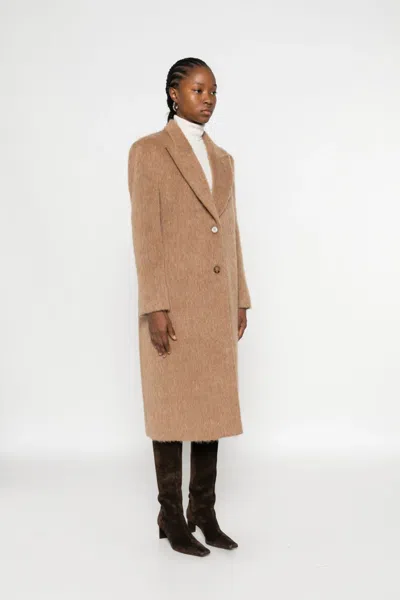 Twinset Tailored Camel Coat With Notched Lapel In Neutral