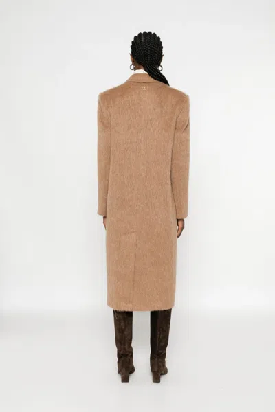 Twinset Tailored Camel Coat With Notched Lapel In Neutral