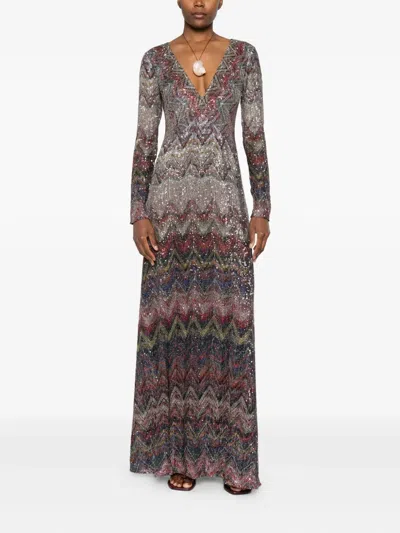 Missoni Langes Kleid Mit V-ausschnitt Und Zickzackmuster In Multi