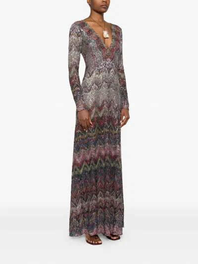 Missoni Langes Kleid Mit V-ausschnitt Und Zickzackmuster In Multi