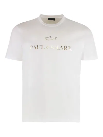 Paul & Shark Cotton Jersey Logo Print Crew Neck T-shirt In White