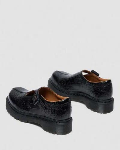 Dr. Martens Rejena Mj Analine Croc Emboss Woman Loafers Black Size 7 Leather