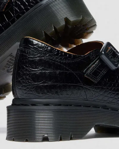 Dr. Martens Rejena Mj Analine Croc Emboss Woman Loafers Black Size 7 Leather