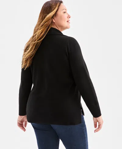 Style & Co Plus Size Johnny Collar Luxsoft Sweater, Macy's Exclusive In Black