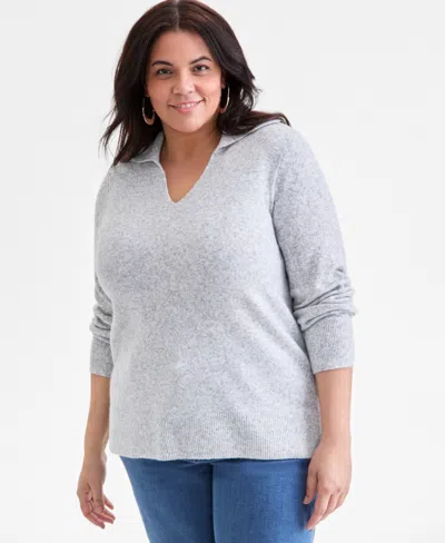 Style & Co Plus Size Johnny Collar Luxsoft Sweater, Macy's Exclusive In Blue