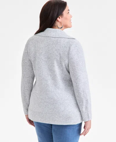 Style & Co Plus Size Johnny Collar Luxsoft Sweater, Macy's Exclusive In Blue