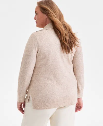 Style & Co Plus Size Johnny Collar Luxsoft Sweater, Macy's Exclusive In Neutral