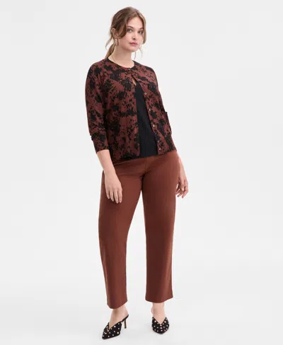Inc International Concepts Plus Size Ara Animal Print Cardigan Mid Rise Pull On Straight Leg Pants Macys Exclusive In Brown