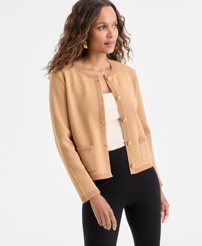 Inc International Concepts Petite Structured Long-sleeve Sweater Jacket, Macy's Exclusive In Brown