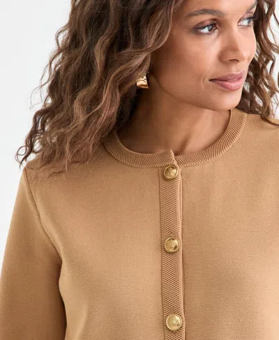 Inc International Concepts Petite Structured Long-sleeve Sweater Jacket, Macy's Exclusive In Brown