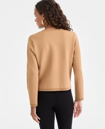 Inc International Concepts Petite Structured Long-sleeve Sweater Jacket, Macy's Exclusive In Brown