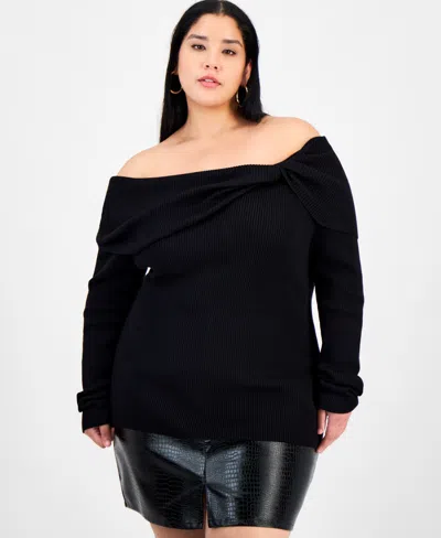 Bar Iii Women's Off-the-shoulder Ribbed Sweater, Macy's Exclusive In Black