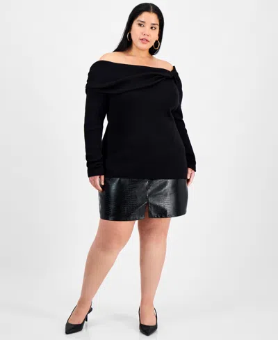Bar Iii Women's Off-the-shoulder Ribbed Sweater, Macy's Exclusive In Black