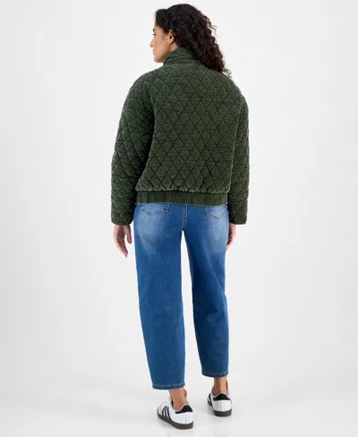 Coffeeshop Juniors' Quilted Corduroy Zip-front Coat In Black