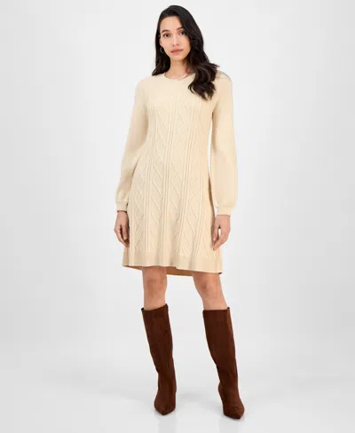 Sandra Darren Women's Cable-knit Long-sleeve Sweater Dress In Neutral