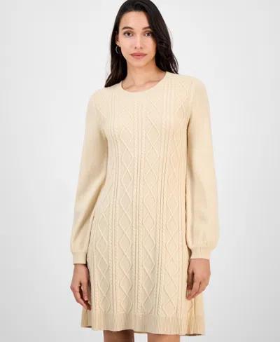 Sandra Darren Women's Cable-knit Long-sleeve Sweater Dress In Neutral