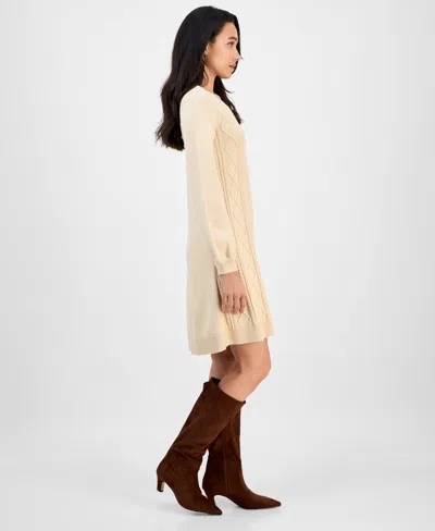Sandra Darren Women's Cable-knit Long-sleeve Sweater Dress In Neutral