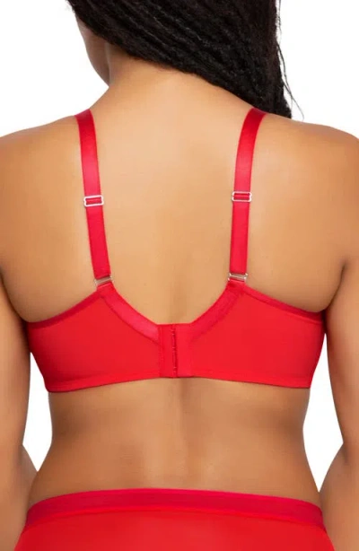 Curvy Couture Sheer Mesh Underwire Unlined Bra In Red