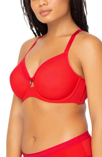 Curvy Couture Sheer Mesh Underwire Unlined Bra In Red