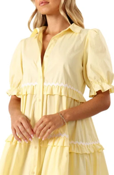 Petal And Pup Petal & Pup Shively Puff Sleeve Ruffle Cotton Shirtdress In Yellow