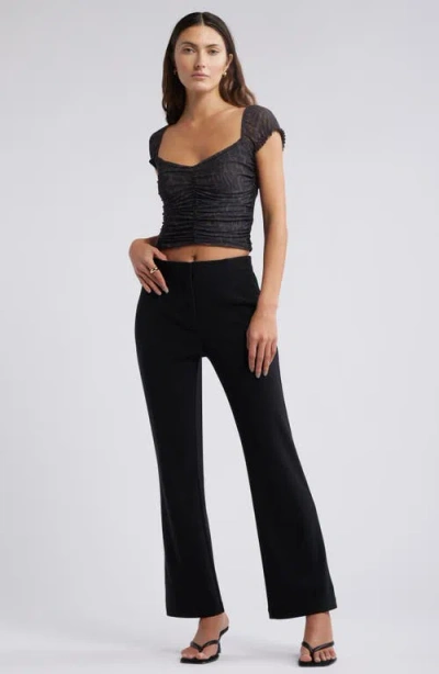 Open Edit Mesh Ruched Top In Black