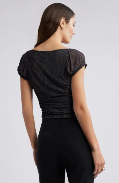 Open Edit Mesh Ruched Top In Black