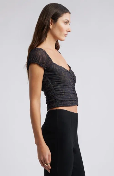 Open Edit Mesh Ruched Top In Black