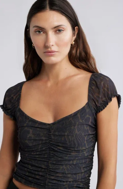 Open Edit Mesh Ruched Top In Black