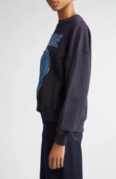 Cinq À Sept Brandy Je Taime Smiling Denim Patch Sweatshirt In Blue