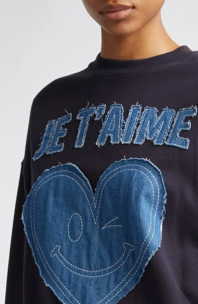 Cinq À Sept Brandy Je Taime Smiling Denim Patch Sweatshirt In Blue