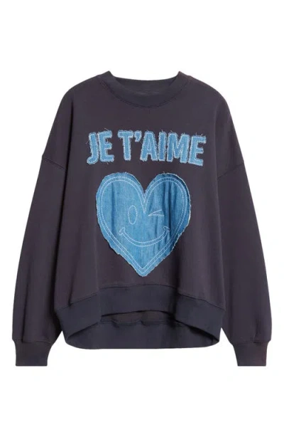 Cinq À Sept Brandy Je Taime Smiling Denim Patch Sweatshirt In Blue