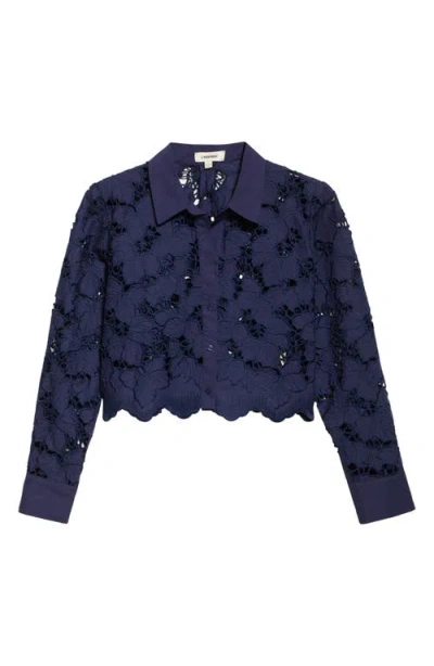 L'agence Seychelle Floral Eyelet-embroidered Cropped Shirt In Blue