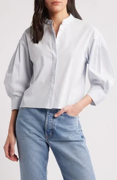 Frame The Modern Puff Sleeve Cotton Button-up Shirt In Blue