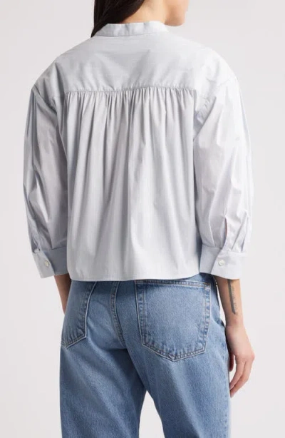 Frame The Modern Puff Sleeve Cotton Button-up Shirt In Blue