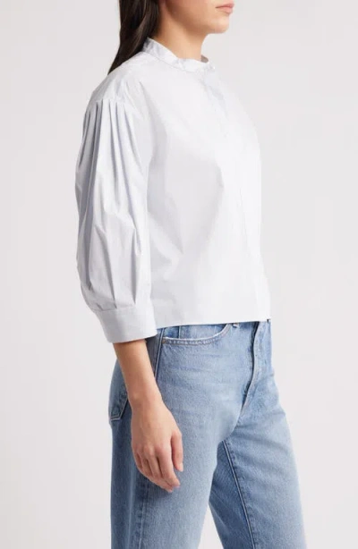 Frame The Modern Puff Sleeve Cotton Button-up Shirt In Blue
