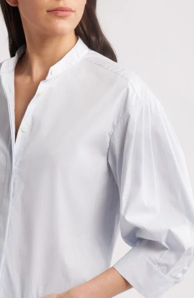 Frame The Modern Puff Sleeve Cotton Button-up Shirt In Blue