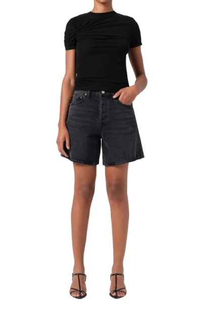 Agolde Dame High Waist Mid Length Relaxed Denim Shorts In Brown
