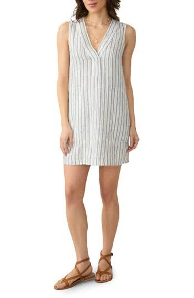 Faherty Azure Variegated Stripe Sleeveless Linen Minidress In Gray