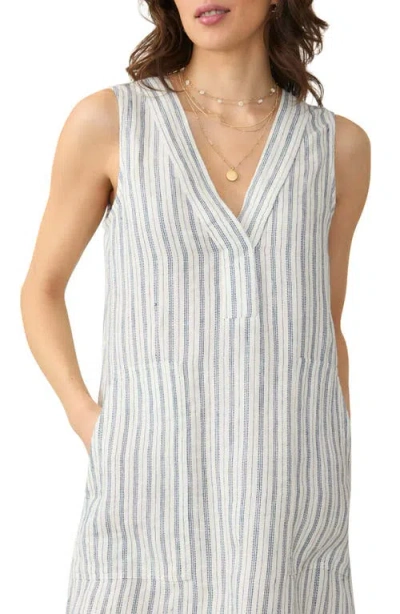 Faherty Azure Variegated Stripe Sleeveless Linen Minidress In Gray