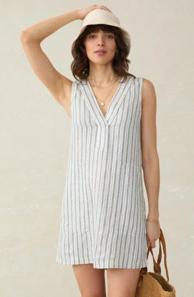 Faherty Azure Variegated Stripe Sleeveless Linen Minidress In Gray