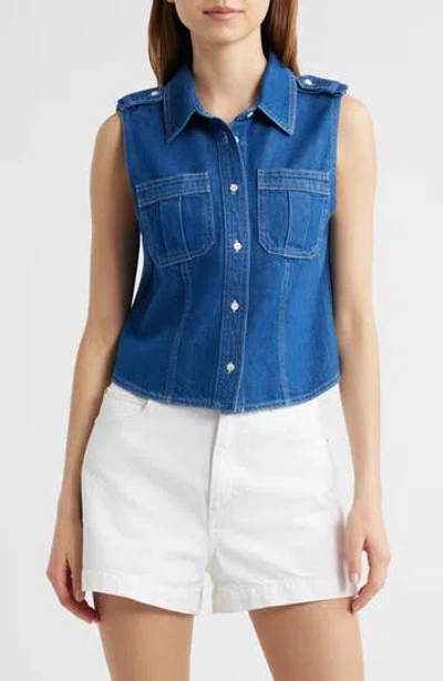 Frame Womens Two-patch-pockets Sleeveless Denim-blend Shirt Regulation