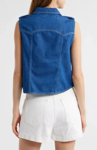 Frame Womens Two-patch-pockets Sleeveless Denim-blend Shirt Regulation