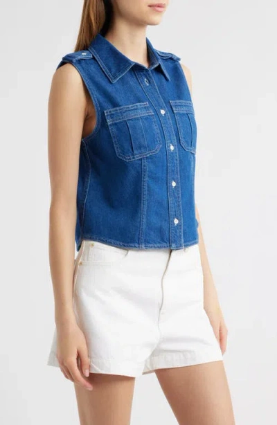 Frame Womens Two-patch-pockets Sleeveless Denim-blend Shirt Regulation