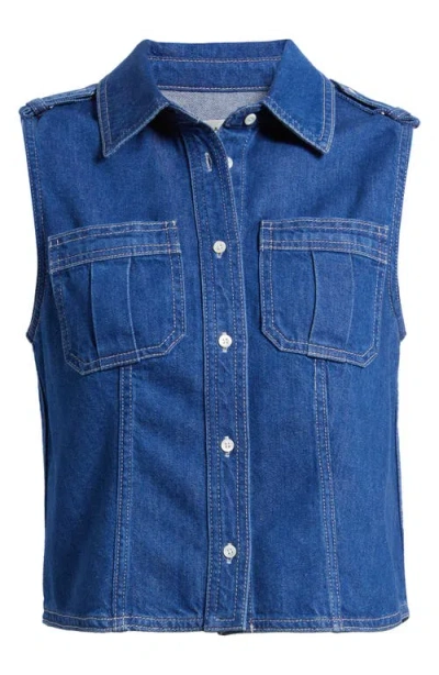 Frame Womens Two-patch-pockets Sleeveless Denim-blend Shirt Regulation