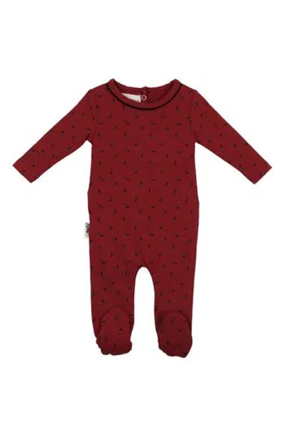 Maniere Manière Winter Berries Cotton Blend Footie In Burgundy