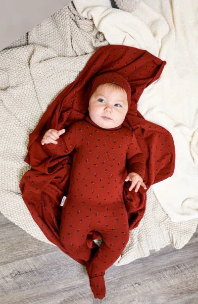 Maniere Manière Winter Berries Cotton Blend Footie In Burgundy