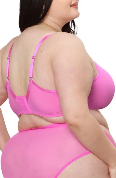 Curvy Couture Sheer Mesh Underwire Unlined Bra In Purple