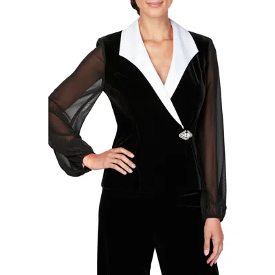 Alex Evenings Petites Womens Velvet Long Sleeve Wrap Top In Black