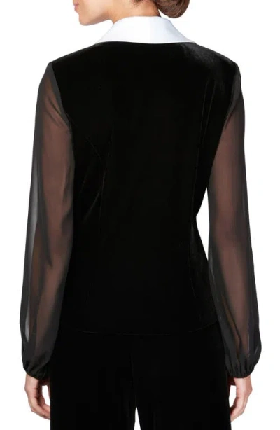 Alex Evenings Petites Womens Velvet Long Sleeve Wrap Top In Black