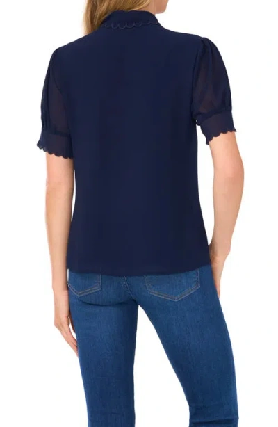 Cece Scallop Trim Button-up Shirt In Blue
